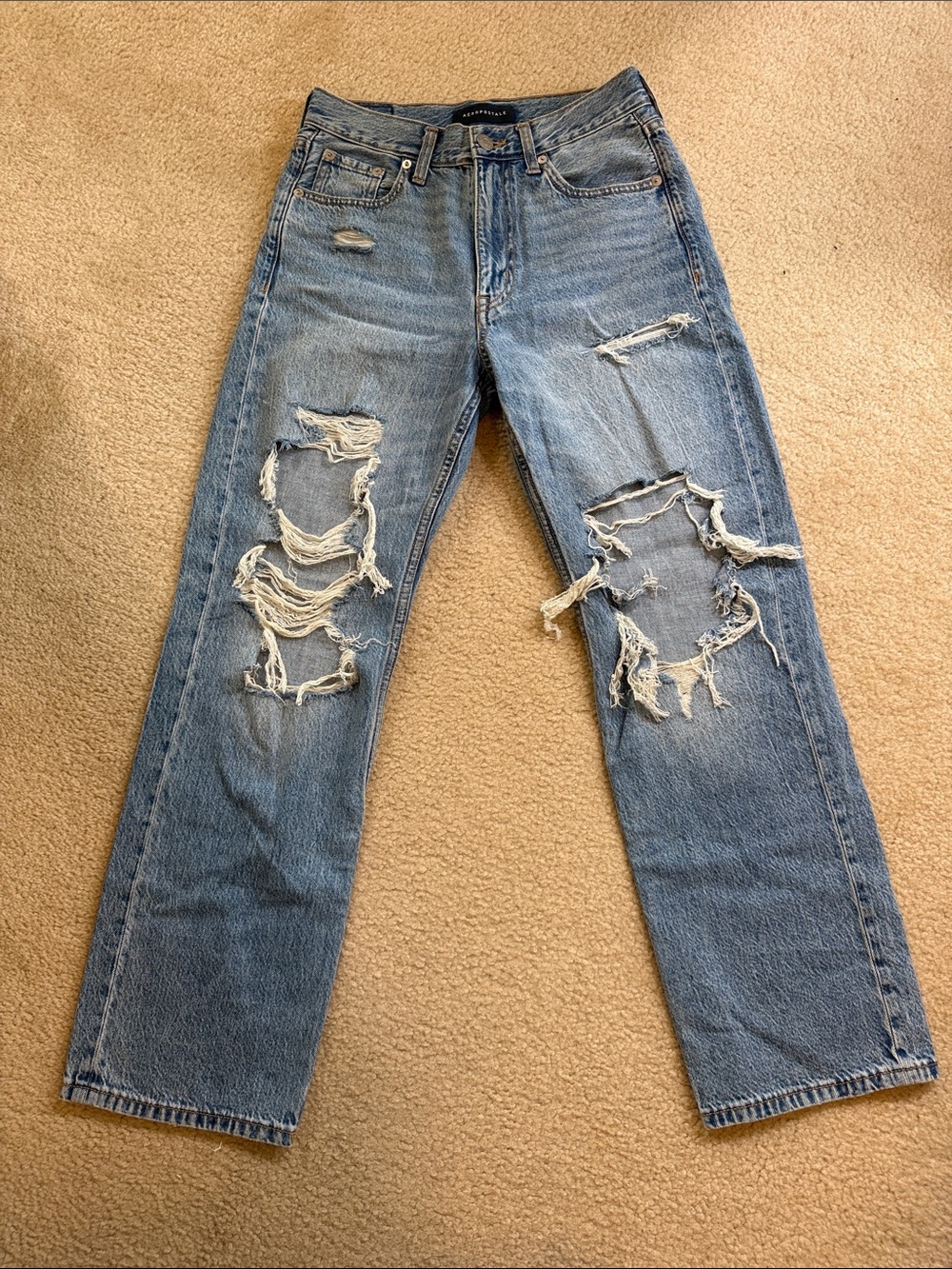 Aeropostale Women's Light Blue Distressed Boyfriend Jeans